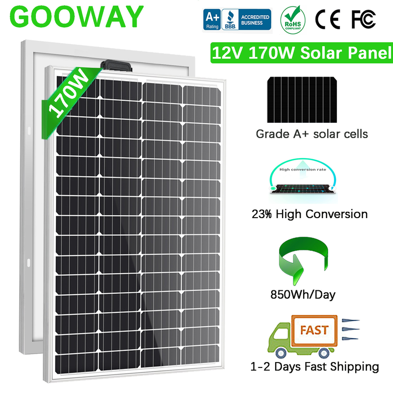 170w 200w panneau solaire 12v mono hors réseau chargeur de batterie pour camp de caravane de bateau RV
